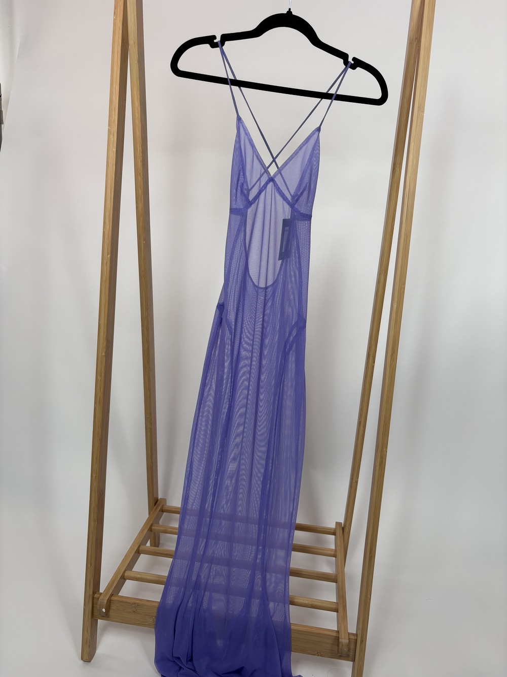 PF-1449 Norma Kamali Purple Sheer Fish Tail Gown